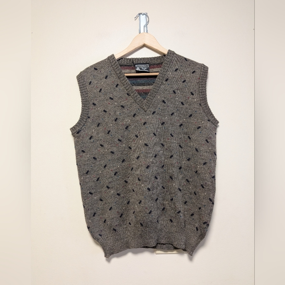 Vintage Preswick & Moore Wool Sweater Vest Mens Medium Gray V Neck Preppy